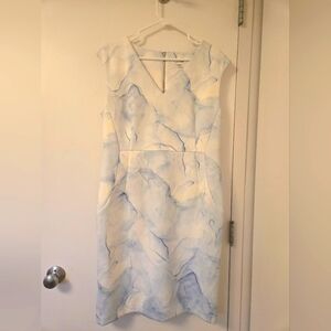 EUC Calvin Klein Scuba Blue and‎ White Dress